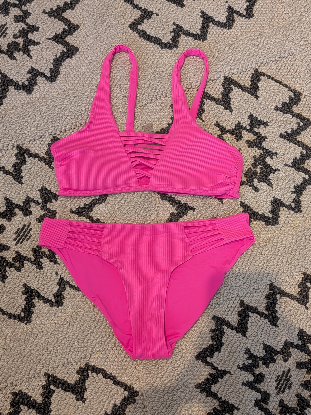 TiniBikini Hot Pink Ribbed Ladder-Back Bikini Top